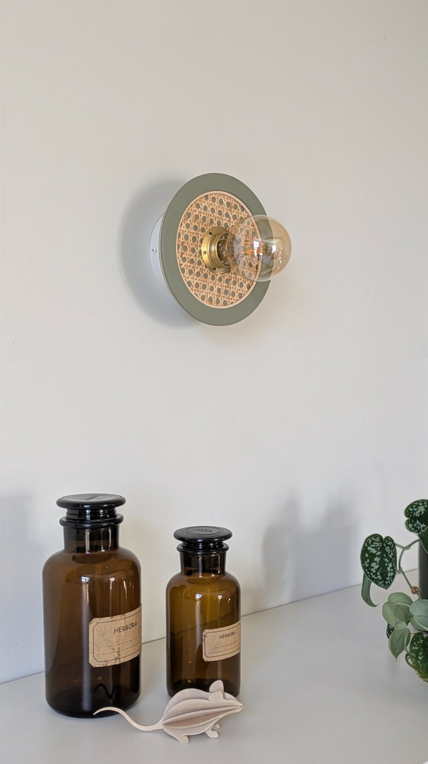 Luminaire cannage bois rotin artisanal