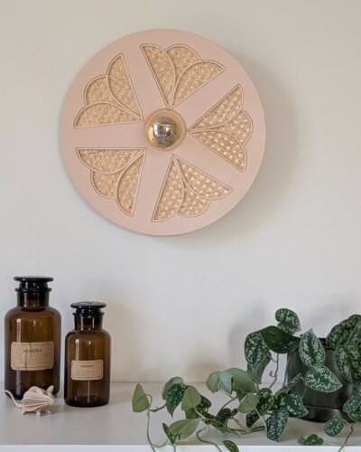 Luminaire fleur cannage bois rotin artisanal