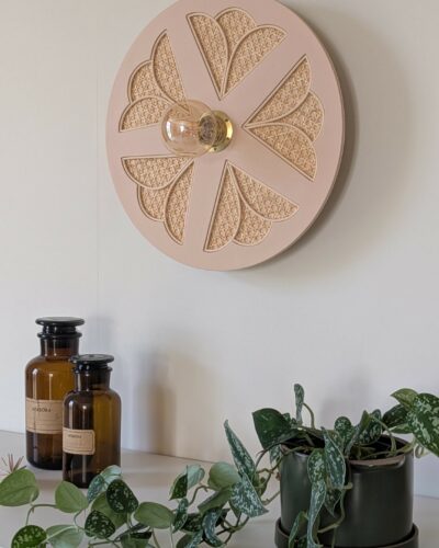 Luminaire fleur cannage bois rotin artisanal