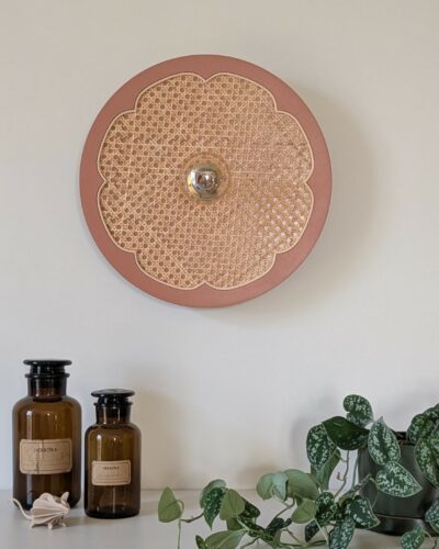 Luminaire fleur cannage bois rotin artisanal