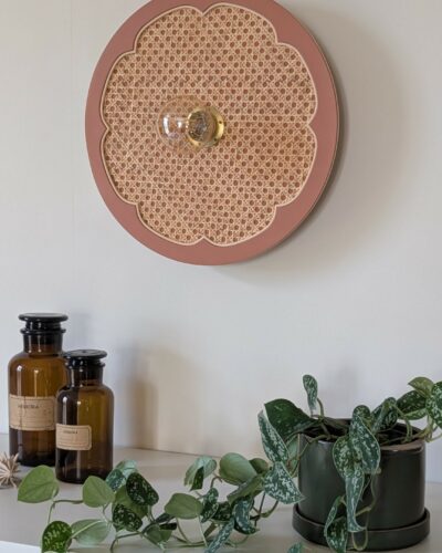 Luminaire fleur cannage bois rotin artisanal