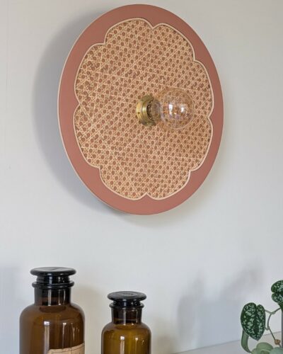 Luminaire fleur cannage bois rotin artisanal