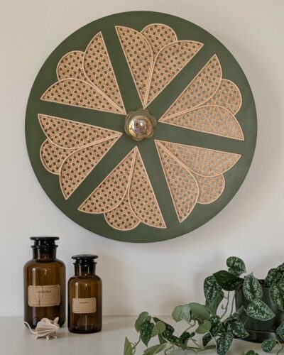 Luminaire fleur cannage bois rotin artisanal