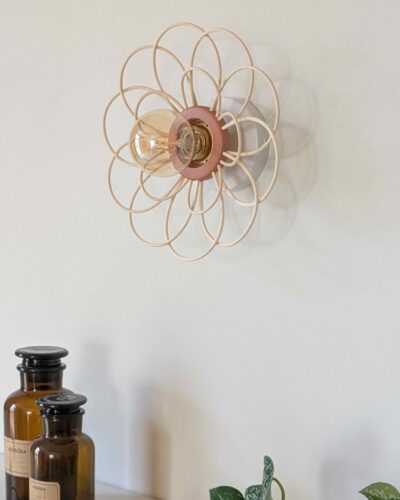 Luminaire fleur bois rotin artisanal