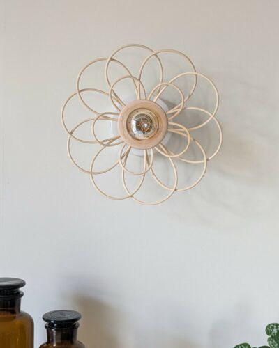 Luminaire fleur bois rotin artisanal