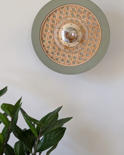 applique murale verte bois rotin cannage