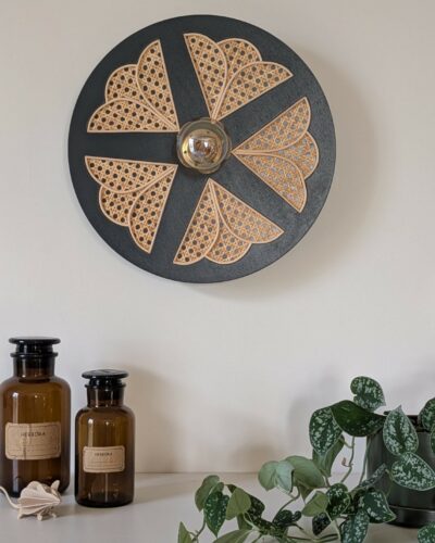 Luminaire fleur cannage bois rotin artisanal