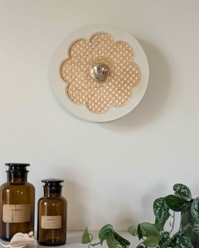 Luminaire fleur cannage bois rotin artisanal