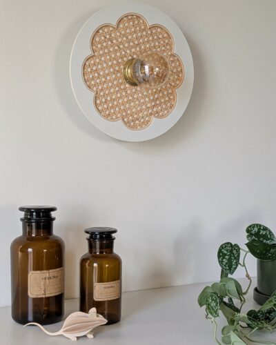 Luminaire fleur cannage bois rotin artisanal