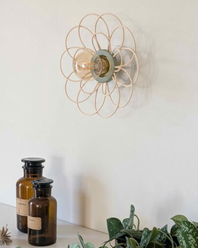 Luminaire fleur bois rotin artisanal