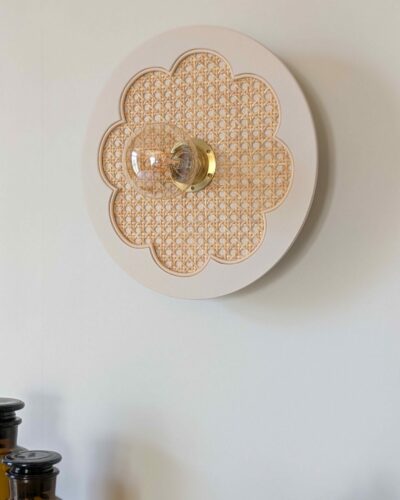 Luminaire fleur cannage bois rotin artisanal