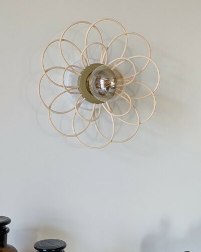 Luminaire fleur bois rotin artisanal