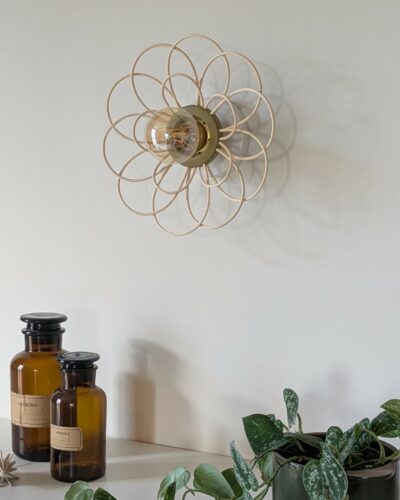 Luminaire fleur bois rotin artisanal