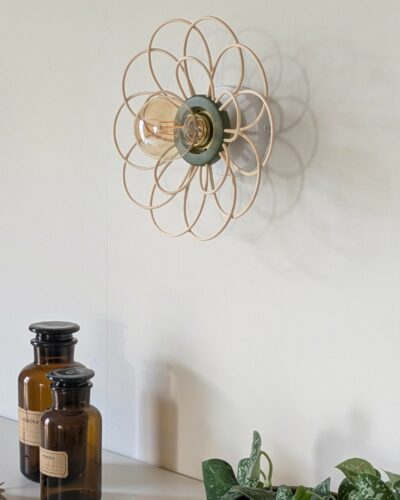 Luminaire fleur bois rotin artisanal