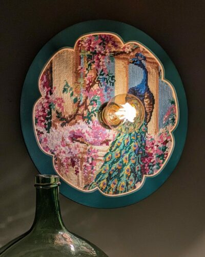 luminaire unique original canevas bois rotin