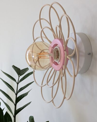 luminaire artisanal fleur rotin rose Pink Love