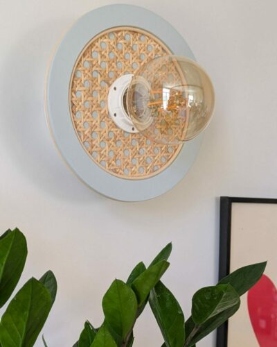 applique murale bois rotin cannage