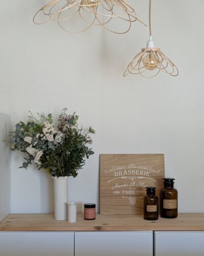 suspension double luminaire fleur rotin artisanal