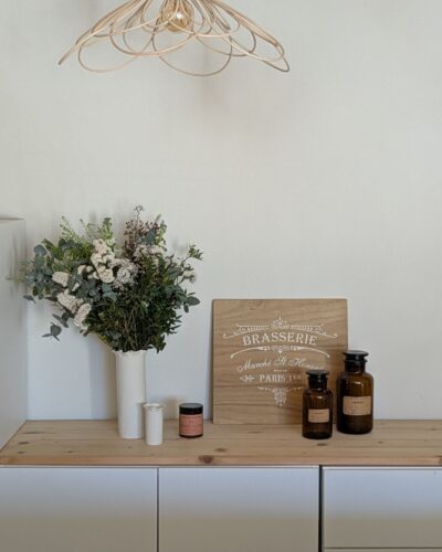 suspension artisanale fleur rotin et bois