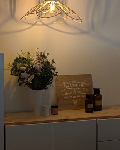 suspension artisanale rotin fleur