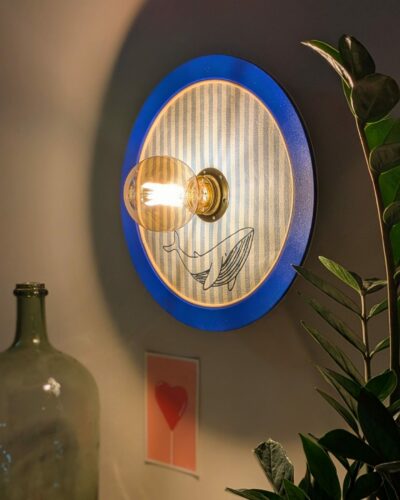 luminaire artisanal rayé bleu baleine